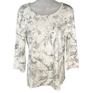 Chico’s Olive Botanical Slub‎ Knit Top – Size 0 (S/M)